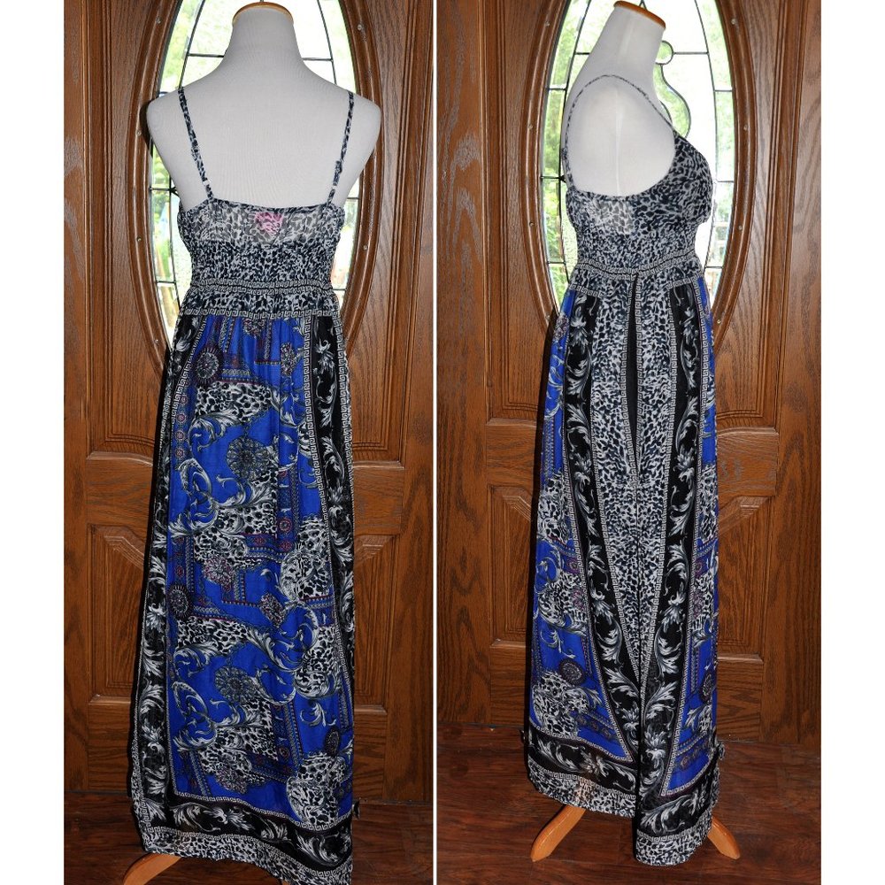 She's Cool Gray Blue & White Spaghetti Strap Maxi Dress Size S